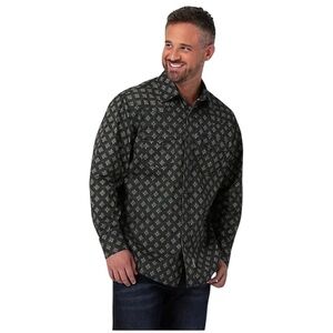 Men’s Wrangler Retro Premium Western Snap 100% Cotton Shirt Navy Filigree Size M